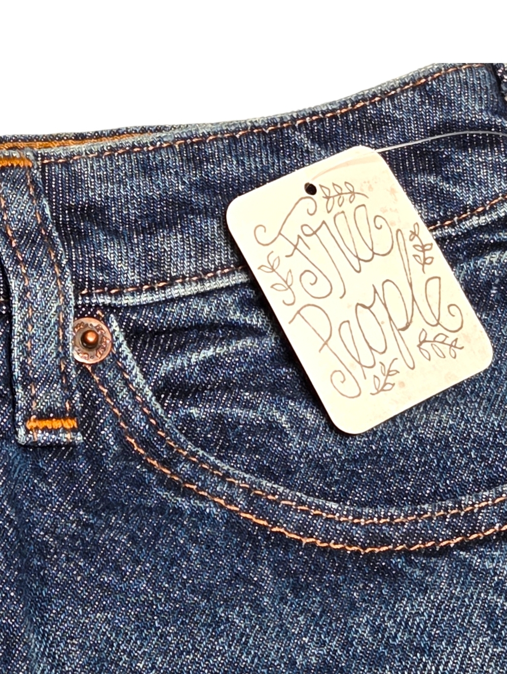 Free People We The Free Bailey Denim Mini Skirt Frayed Hem Medium Wash 26 NWT - Picture 5 of 12